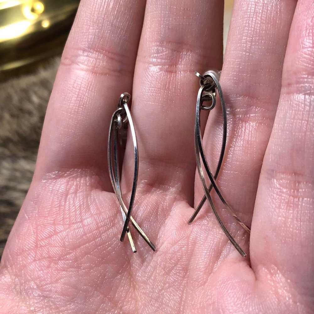 Vintage sterling silver handmade brutalist strand earrings